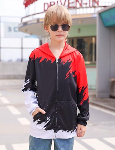 Idgreatim 6-14T Boys Zip Up Hoodies Kids 3D Graphic Hoody Sweatshirt Zipper Pullover with Pockets