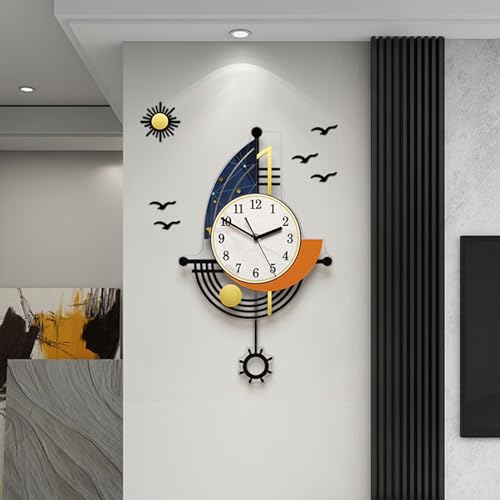 YISILE Reloj de pared moderno que funciona con pilas, 30 pulgadas, diseño de barco grande, relojes de pared de péndulo para decoración de sala de estar, reloj silencioso 3D, decoración de pared, sin