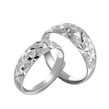 Beydodo 1 Par Anillos Pareja Ajustables Plata de Ley Flores Redonda Anillo Compromiso Plata