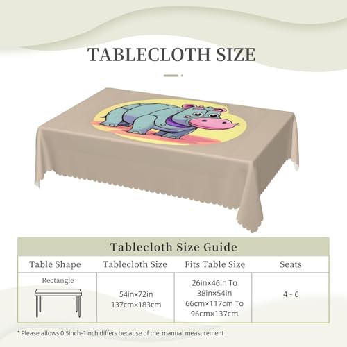 Nappe rectangulaire imprimé hippopotame dessin animé en tissu pour table de buffet