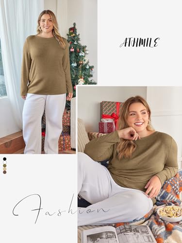 Athmile KB-T0029-CF-XL-CM Boat Neck Tops For Women Crewneck 2024 Casual Dressy Cotton Tshirt Fall Tunic Tops Fitted Shirts Ladies Basic Tee Coffee thumb #3