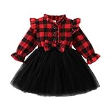 Kayotuas Toddler Kids Baby Girl Christmas Plaid Dress Ruffle Long Sleeve Botton Down Shirt Tutu Skirt Infant Fall Outfits (B-Buffalo Plaid Tutu Dress,4-5T)