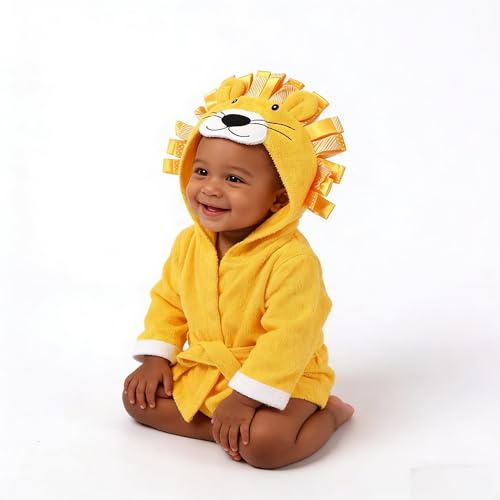 Image of Baby Boy Bathrobe Hooded Towels Unisex Infant Bath robe Towel For Toddle Terry Ultra Absorbent Durable Blankets