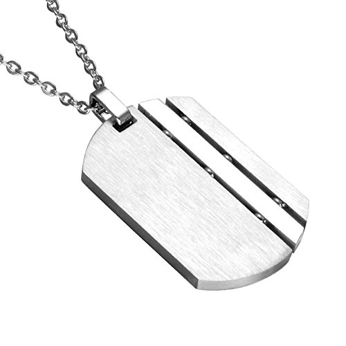 PAURO Homme Acier Inoxydable Mat Argent Brossé Armée Militaire Dog Tag Pendentif Charme Collier Cover