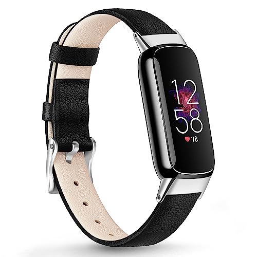 Vancle Leather Band Compatible with Fitbit Luxe Bands, Leather Strap Adjustable Wristband...