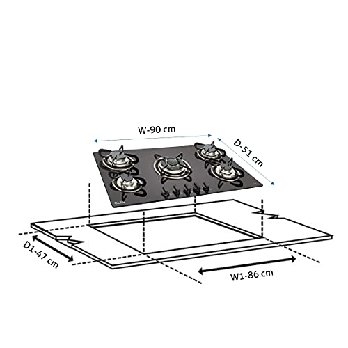 Glen 5 Burner Built in Glass Gas Hob with European Sealed Triple Ring Burners, Auto Ignition, Black (1095 TRG) - Image 3