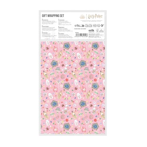 Grupo Erik Geschenkpapier Set Harry Potter Geschenkpapier Schleifen und Aufkleber Packpapier - 2 Geschenkpapierbögen 50 x 70 cm Geschenkpapier Weihnachten oder Geschenkpapier Geburtstag