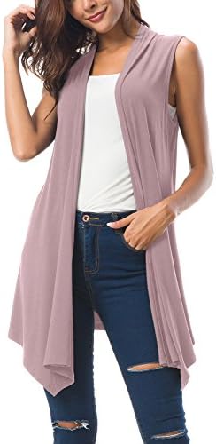 Women's Sleeveless Draped Open Front Cardigan Vest Asymmetric Hem (2XL, Lavender)