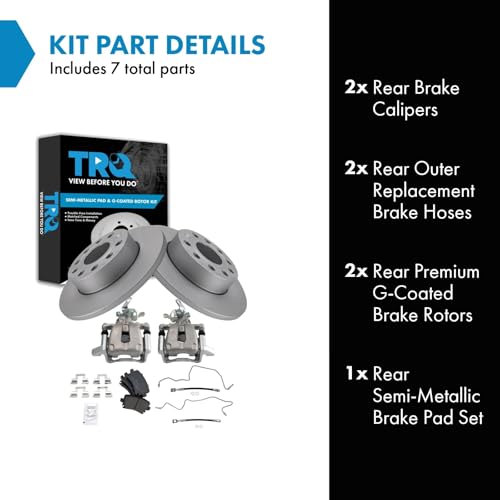 Image of TRQ Rear Brake Pad and Rotor Set Semi Metallic 260mm Coated Rotors Calipers Compatible with 2005 Volkswagen Jetta