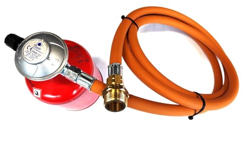 Zatechs ADAPTADOR 1" - USA a 7/16" EU - Manguera de gas Propano Butano - Para barbacoa de cartuchos USA a europeos con manguera de 2 metros y regulador de gas