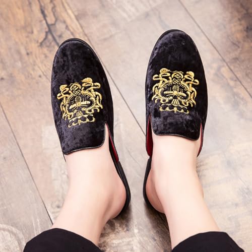 Mens Fashion Velvet Embroidery Slip-On Backless Mule Smoking Slippers Breathable Non-Slip Casual Dress Shoes Luxury Dress Wedding Party Prom Shoes3