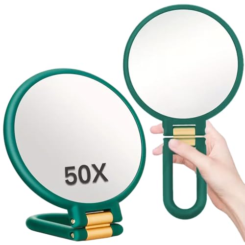 Espejo de aumento 50X verde de doble cara con mango ajustable de 360 grados 4