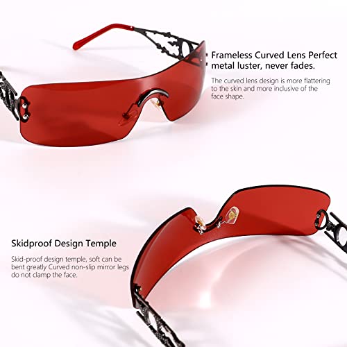 Image of SENMARIES Rimless Y2k Sunglasses For Women Men Rectangle Vintage glasses Fashion Flame Metal Sunglass Frameless Retro Eyewear