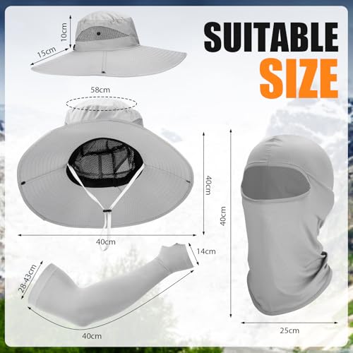 8 Pcs Sun Hat Fishing Hats UV Protection Wide Brim Bucket Balaclava Face Mask Arm Sleeves for Men(Dark Gray, Light Gray)