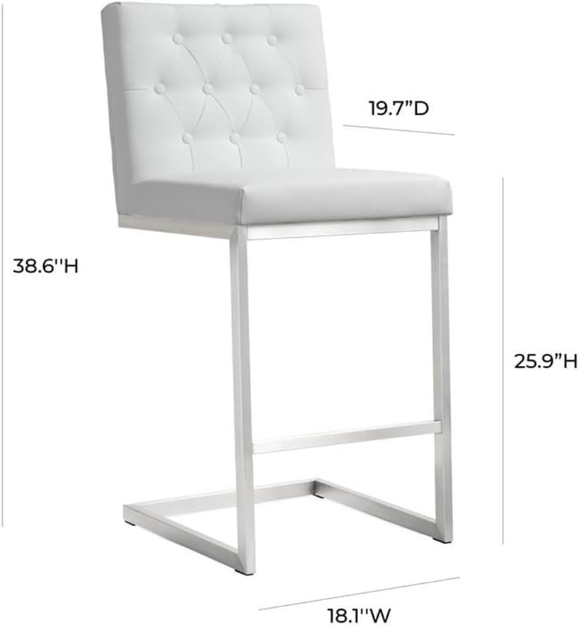 TOV Furniture Helsinki Vegan Leather Upholstered Stainless Steel Counter Stool (Set of 2), White
