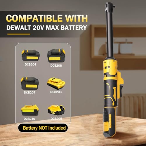 3/8" Cordless Ratchet Wrench Compatible with Dewalt 20V MAX Batteries(No Battery) 6.3-inch Extended Power Electric Ratchet Wrench With Led&Tool Bag,9 Sockets,Adapters & 3 Inch Extension Bar
