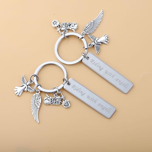 CENWA 2 PCS Motorcycle Memorial Jewelry Riding with Angels Keychain Memorial for Brother Dad Husband Sympathy Gift4
