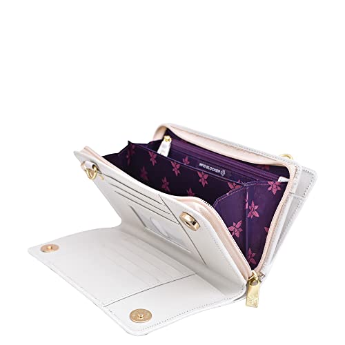 Image of Anuschka Women's Hand-Painted Genuine Leather Organiser Wallet Crossbody - Croco Embossed Cream Gold