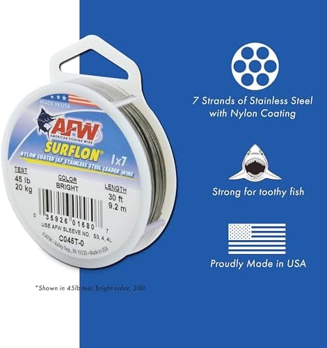 American Fishing Wire Surflon Nylon Coated 1x7 Stainless Steel Leader Wire, Black, 100-Feet/30-Pound - 1
