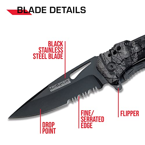 Tac Force- Spring Assisted Folding Pocket Knife – Black Stainless Steel Blade With Fall Camo Coated Aluminum Handle, Bottle Opener, Glass Punch And Pocket Clip, Tactical, Edc, Rescue - Tf-705Fc #TOP2