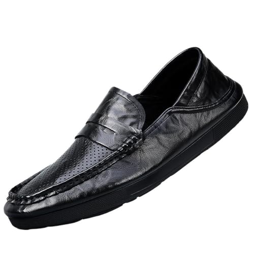 Men's Genuine Leather Driving Moccasins Breathable Slip-On Loafers Perforated Casual Shoes Fashion Versatile Comfortable Footwear