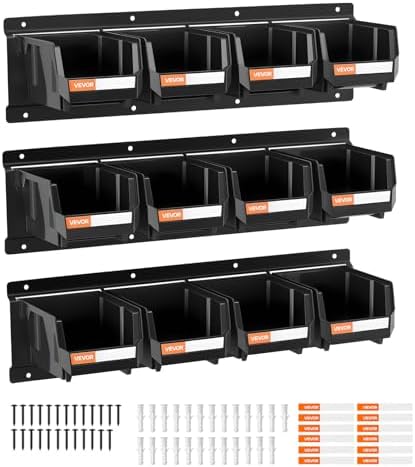 VEVOR 12 x Stackable Wall Boxes, 137 x 105 x 75 mm, 3 Metal Rails...