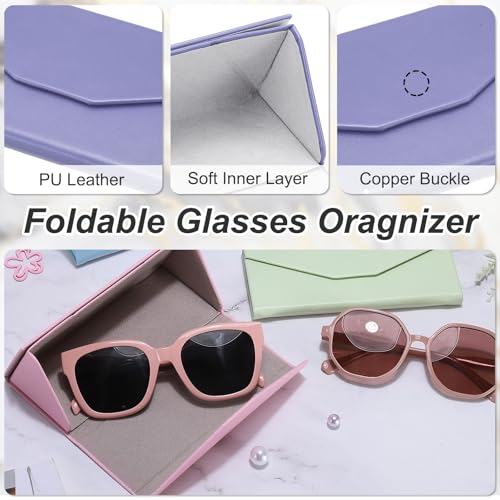 Image of PATIKIL Foldable Glasses Case, Triangle Magnetic Sunglasses Organizer Case PU Leather Hard Eyeglass Case for Women (2 Pcs)