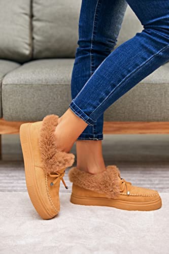 Tinstree Winter Flat Boots Warm Durable Shoes Casual Fashion Fur Lining Ankle Snow Boots Loafer Flats Platform Thick Plush Shoes For Women #TOP4