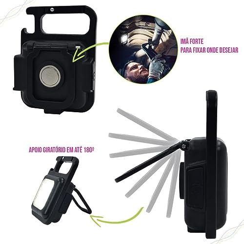 Mini Lanterna Multifuncional Cob, 4 modos de luzes Carregamento USB Lanterna Magnética à prova D'Ág