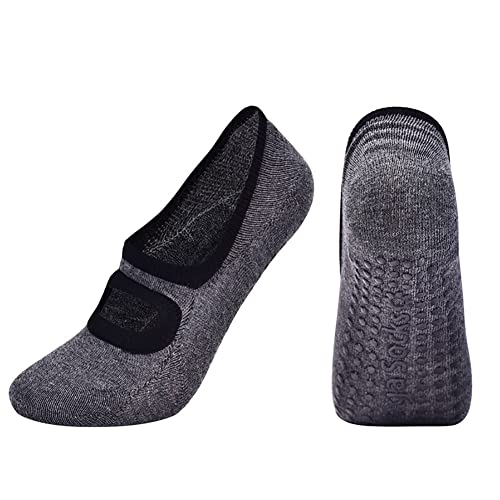 2 Pairs Yoga Socks Non Slip Grip Socks Gripper Sticky Socks Pilates Hospital Barre Socks For Women Girls Grey Beige #TOP2