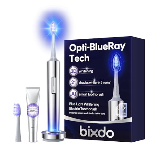 bixdo Whitening Electric Toothbrush for Adults Professional 460nm Whitening Blue Light Tech 31 000VPM Sonic & Oscillating Cleaning with Smart AI Sensor 6-Month Long-Lasting Battery
