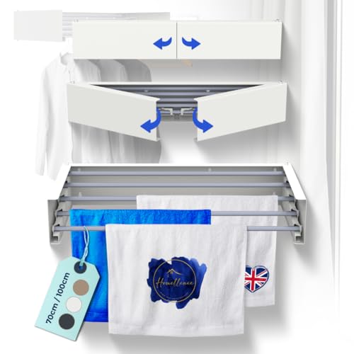 Homellence - Wall Mounted Clothes Drying Rack Retractable - Elegant Space Saving Wall Mounted Clothes Dryer Clothes Airer with 5 Rods for 3.5m of Hanging Line, 25kg Capacity (White, 70 cm)