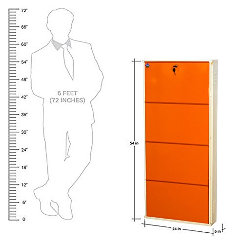 Image of DELITE KOM 24 Inch Wide, 4 Shelf Metal Shoe Rack Wall Mounted for Home with Central Lock Holds Upto 12 Shoes or 20 Slippers Pair | 1 Year Warranty | (54 x 24 x 5 Inch, Ivory Orange) DIY Space Saving