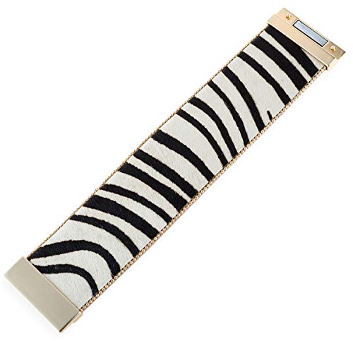 Riah Fashion Bohemian Animal Print Statement Bracelet - Boho Wrist Cuff Wrap Genuine Leather, Faux Leatherette Leopard Print Calf Hair, Magnetic Buckle Bangle (Wide Cuff Genuine Calf Hair - Zebra White) #TOP2
