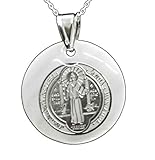 Inklusive Etui perlascarel Medaille St. Benedikt und Kreuz des heiligen Benedikts, 25 mm, Perlmutt und Sterlingsilber, doppelseitig, mit Etui