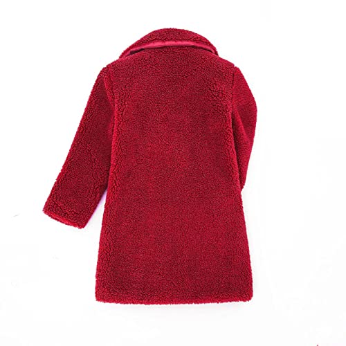 Toddler Girls Sherpa Jacket Fuzzy Fleece Trench Coats Winter Warm Lapel Windbreaker Overcoat for Kids with Pockets4