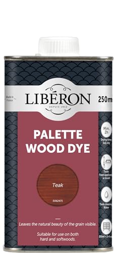 Libéron Palette Wood Dye – Water-Based Formula - Leaves Grain Visible - Hardwood & Softwood Furniture, Floors & Doors - Intermixable Colours - Teak - 250ml