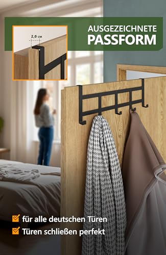 4smile Türgarderobe zum Einhängen - Universelle Türhaken für deutsche Türen, Kleiderhaken Tür - Stabile Türhakenleiste, Haken zum Einhängen als Ordnungshelfer, Fb. Schwarz