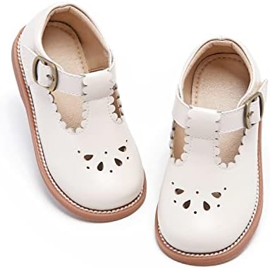 Toddler Little Girl Beige Mary Jane Dress Shoes - Ballet Flats for Flower Girl Party School Shoes（Beige,6 Toddler