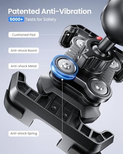LOXP Motorcycle Phone Mount Holder - [Dual Vibration Dampener] Anti-Shake Bike Phone Holder, [Upgrade Handlebar Clip] Bicycle Motorbike Phone Mount for iPhone 17/16/15/14/13 Pro Max, 4.7–7" Phones — view 2