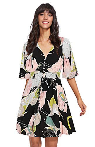 Milumia Women's Boho Button Up Split Floral Print Flowy Party Dress Floral Pink XX-Large