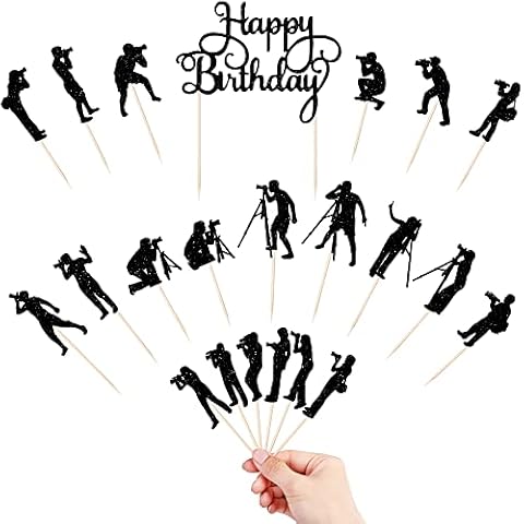 Photographer Happy Birthday Cake Topper-Camera Photographer Cupcake Topper-Birthday Party Cake Decorations (23-piece set) Cover