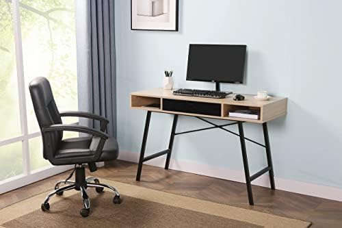 JJS Home Office Writing Desk with Drawers, Modern Computer Study Wooden Desk Table Laptop PC Workstation with Storage, Mid Century Black