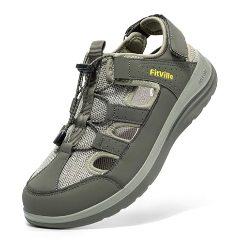 Image of FitVille Womens Wide Orthopedic Sandals, Lightweight Flat Sandals for Women with Arch Support, Adjustable Strap for Swollen Feet|Plantar Fasciitis