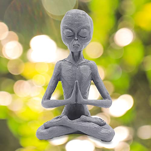 Dnoifne Garden Statue Meditating Alien Sculptures, Meditating Alien Resin Ornament, Ufo Indoor Outdoor Garden Decor, Meditating Alien Figurines #TOP2