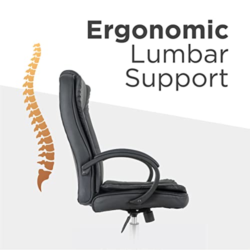 Comfty Fixed Armrests And Waterfall Edge Seat Executive Highback Leather Office Chair, 42.52"-45.67", Black #TOP5