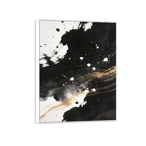 MUHJDYC Abstrait Impression sur Toile-Marbre Tableau Decoration-Moderne Blanc Cadre Tableaux Decoratifs Chambre Salon Bureau(Black et White) 80x105cm