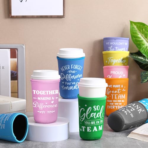 SiliFine 24 Pcs Employee Appreciation Gifts Bulk Iced Coffee Sleeve Bulk for Iced & Hot Drinks Cold Beverage Cooler Thank You Present for Staff Coworker(Light Color)