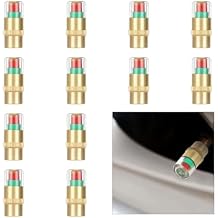 12PCS Car Tire Pressure Monitor Valve Stem Caps, 3-Color Eye Alert Valve Stem Caps Sensor Indicator, 2.4Bar 36PSI Tire Pressure Gauge Valve Caps for Cars, SUVs, Trucks, Motorcycles, Bicycles Gold