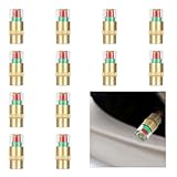 12PCS Car Tire Pressure Monitor Valve Stem Caps, 3-Color Eye Alert Valve Stem Caps Sensor Indicator, 2.4Bar 36PSI Tire Pressure Gauge Valve Caps for Cars, SUVs, Trucks, Motorcycles, Bicycles (Gold)